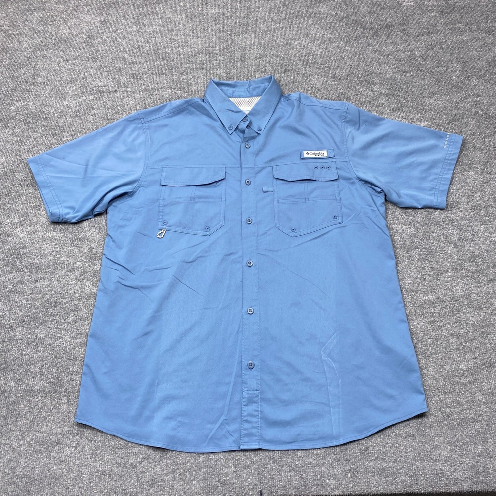 Columbia PFG Shirt Mens Medium Blue Tamiami II Short Sleeve Performance Fishing